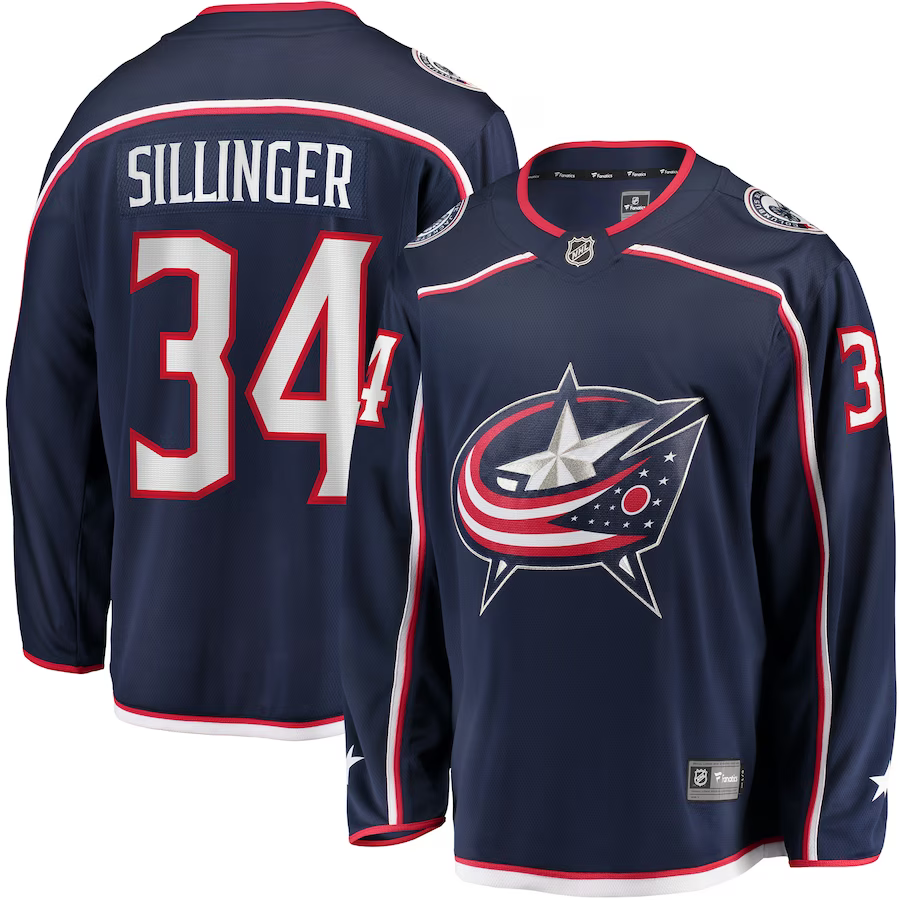 Men's Columbus Blue Jackets Cole Sillinger #34 Navy Home Breakaway Jersey